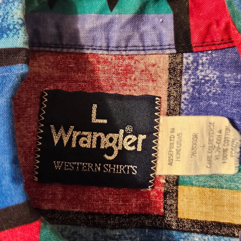 Vintage Wrangler Western Shirt Mens Large Multi Color Geometric Block Print 90s - Picture 4 of 9